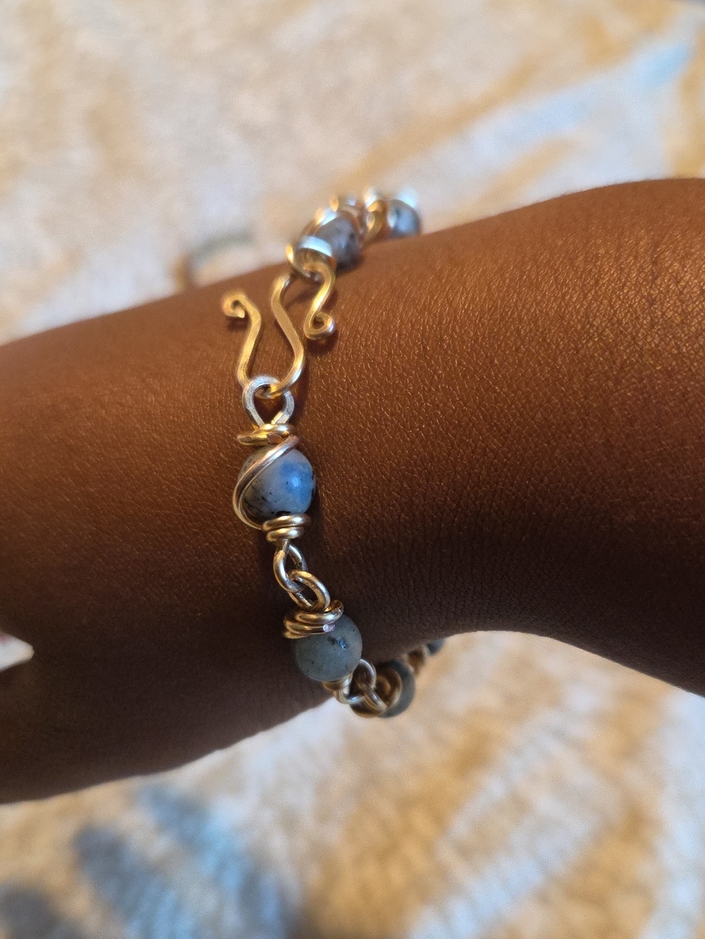 Handcrafted K2 Jasper Crystal Stone and Gold Plated Copper Wire Wrap Bracelet